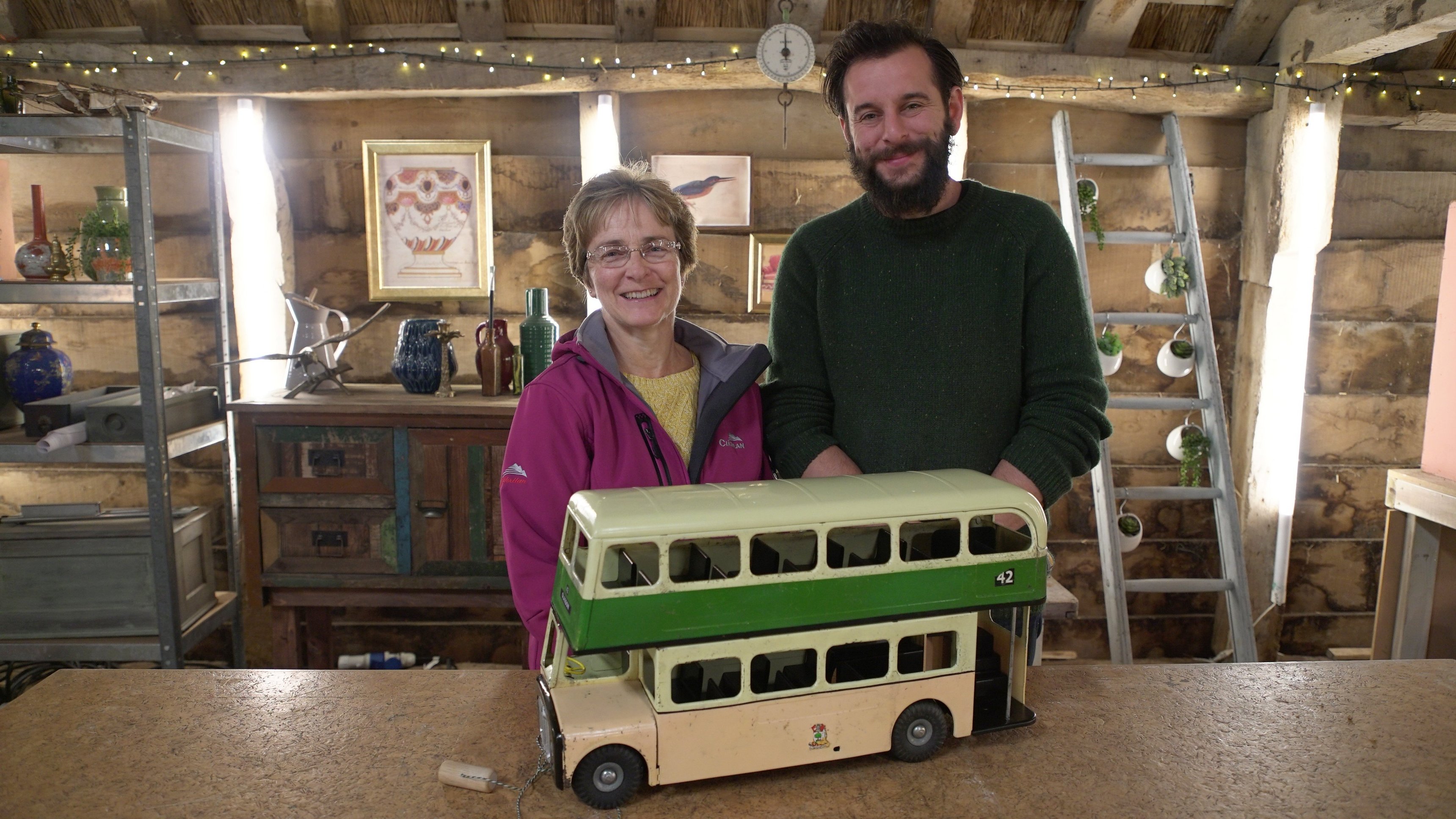 44. Alabaster Light, Piano Stool, Toy Bus