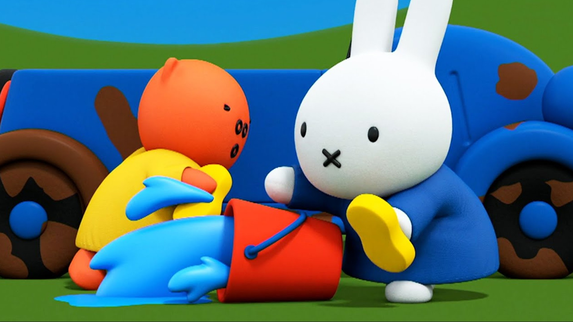 1. Miffy och Grunty tvättar bil